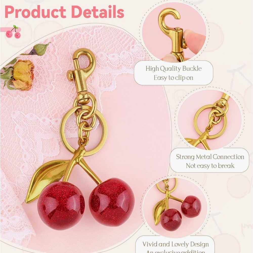 Two High Quality Cherry Keychains Nwt - image 3